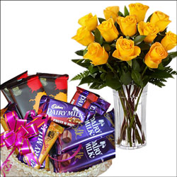 "Choco Basket , Yellow Roses - Click here to View more details about this Product